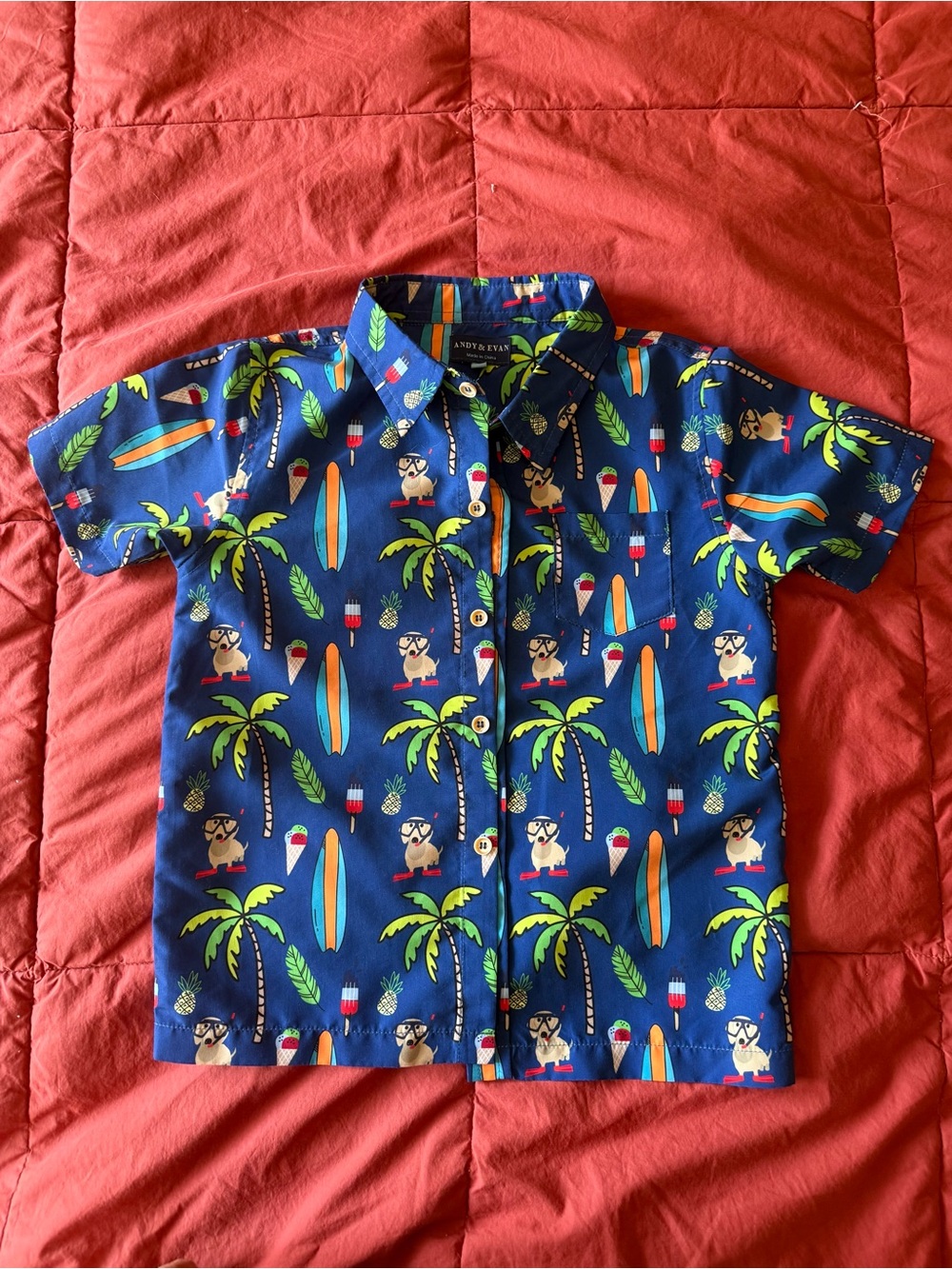 Andy & Evan Blue Tropical Dog Surf Short-Sleeve Button-Down